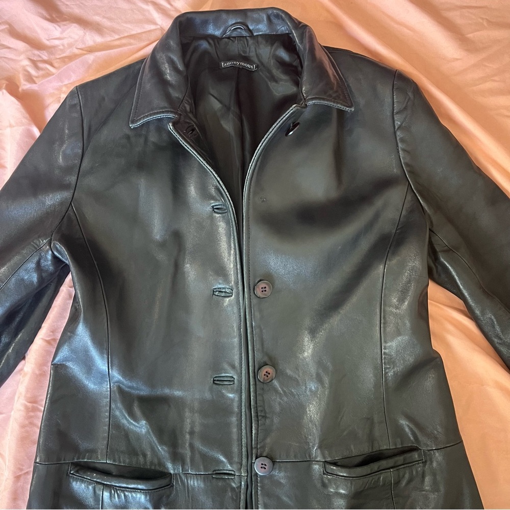 Vintage 90s y2k black leather trench coat